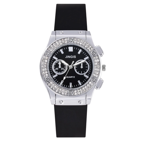Fashion Women Quartz Watch Encrusted Rhinestone Alloy Case Silicone Strap Decorative Multi-Dial Luxury Casual Wristwatch