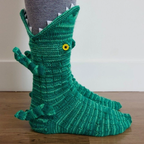 Kreative 3D Tier Stricksocken Baumwolle Krokodil Hai Chamäleon Fisch Form Neuheit Lustig Warm Zuhause Winter Erwachsene