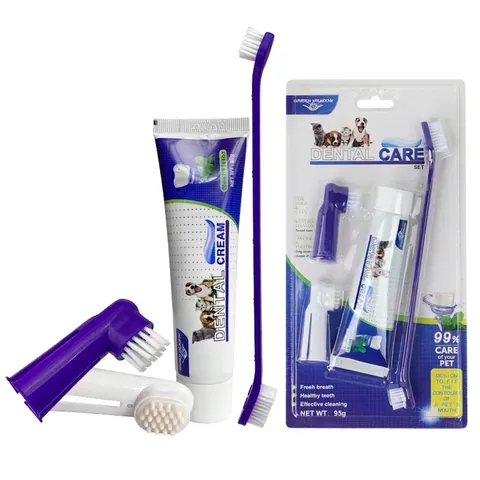 Pet Toothbrush And Toothpaste Dual Head Finger Brushes Oral Dental Cleaning Breath Freshening For Dogs Cats Hygiene