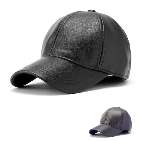 Men PU Leather Baseball Cap Lychee Texture Solid Color Windproof Outdoor Adjustable Casual Winter Snapback Hat