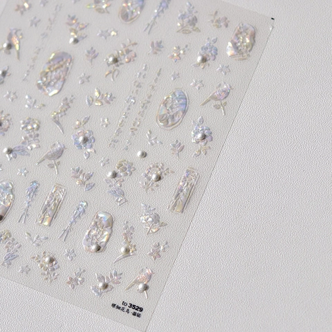 Holographic Nail Art Stickers 3D Relief Crystal Diamond Butterfly Flower Crane Chinese Style DIY Manicure Decoration