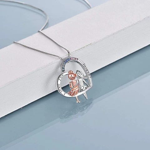 925 Sterling Silver Heart Necklace Sisters Hugging Pendant Two Tone Rose Gold Plated Jewelry With Colorful Zircon Anniversary Gift Women