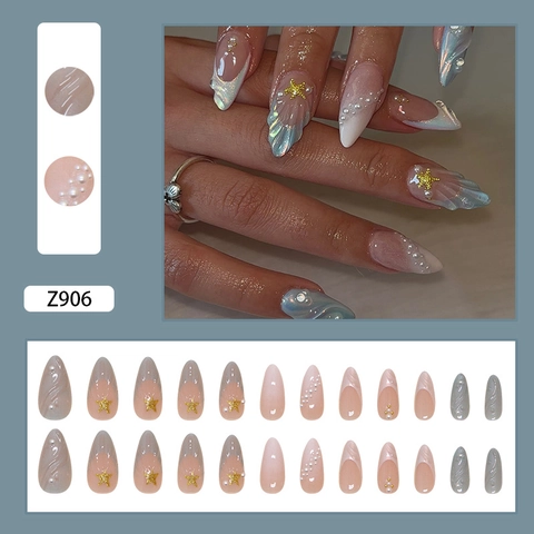 Tema Océano Sirena Uñas Postizas Textura Concha 3D Perla Artificial Estrella Diamantes Imitación Decoración Portátil Desmontable DIY Manicura Moda