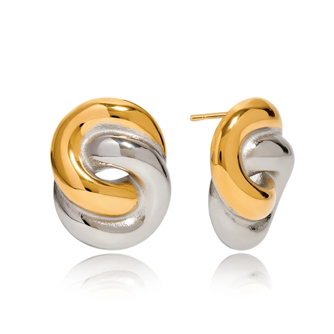 Orecchini A Cerchio Con Nodo Intrecciato Acciaio Inossidabile Placcato Oro 18K Bicolore Intrecciati Geometrici Eleganti Gioielli Donna