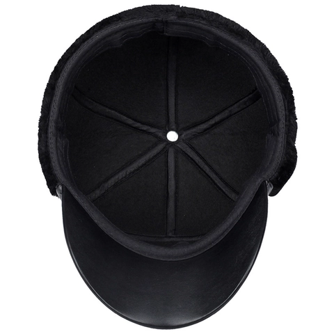 Men Winter Trapper Hat PU Leather Warm Ear Protection Cap Faux Fur Lined Windproof Pilot Style For Father Grandfather