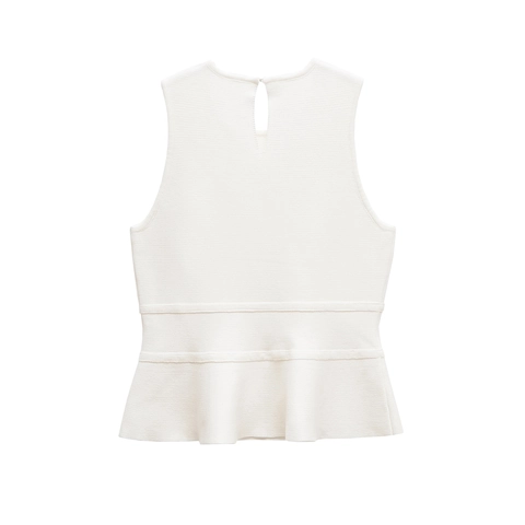 Damen Casual Schleife Schößchen Strickoberteil Ärmellos Rundhalsausschnitt Süß Einfarbig Weiß Rippenstrick Streetwear Top