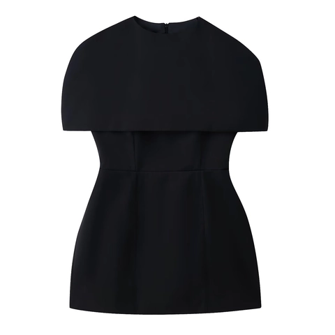 Modernes Minimalistisches Cape-Spleißen Minikleid Rundhals Slim Fit A-Linie Kurzes Kleid Mit Reißverschluss Hinten Für Damen Party Casual