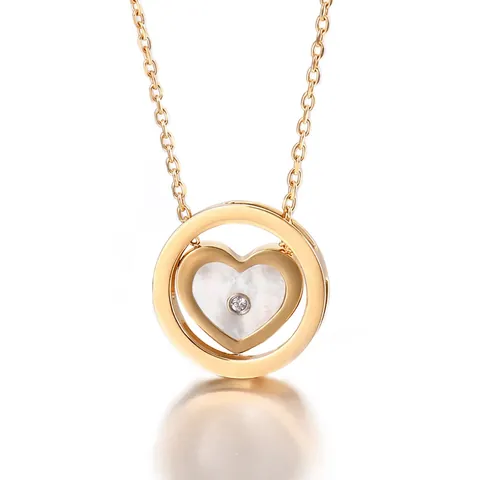 Collar Con Colgante De Corazón Acero Inoxidable 316L Nácar Circom Incrustado Joyería De Moda Elegante Para Mujer