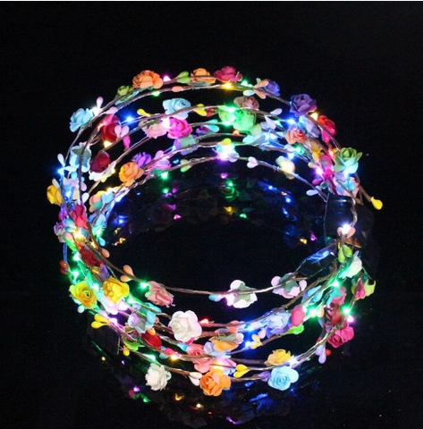 Led Glowing Flower Wreath Headband Paper Foam Floral Luminous Crown For Festival Party Concert Night Market Hair Accessory