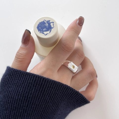 Anillo De Plata De Ley 925 Con Piedra Preciosa Amarilla Rectangular Texturizado Joyería De Dedo Ajustable Para Mujeres Estilo Vintage