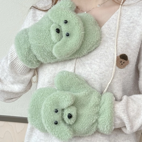 Muffole In Peluche Cane 3D Carine Guanti Invernali Spessi Termici Antivento Con Corda Appesa Morbida Pelliccia