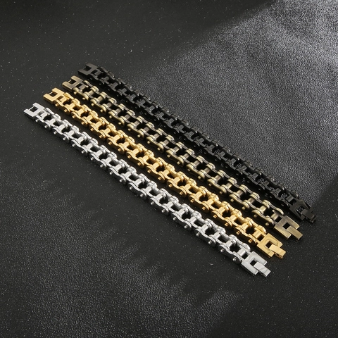 Motorcycle Bike Chain Bracelet Stainless Steel Heavy Industrial Hip Hop Punk Streetwear Men Jewelry