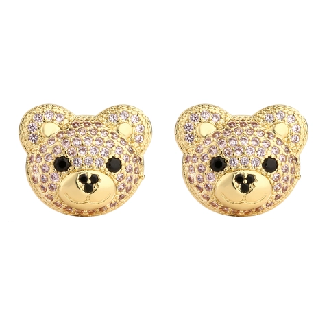Cute Teddy Bear Head Stud Earrings Copper Micro Paved Colorful Zirconia Hip Hop Fashion Jewelry For Women