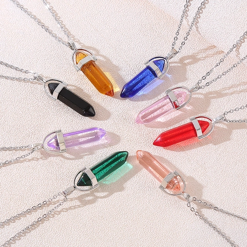 Hexagonal Column Pendants Bullet Point Natural Stone Healing Crystals Resin Fruit Slices Alloy Clasp Jewelry Findings