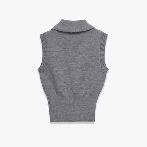 Women Knit Vest Polo Collar Sleeveless Sweater Top Solid Color Slim Fit Short Knitwear Casual Tank Top