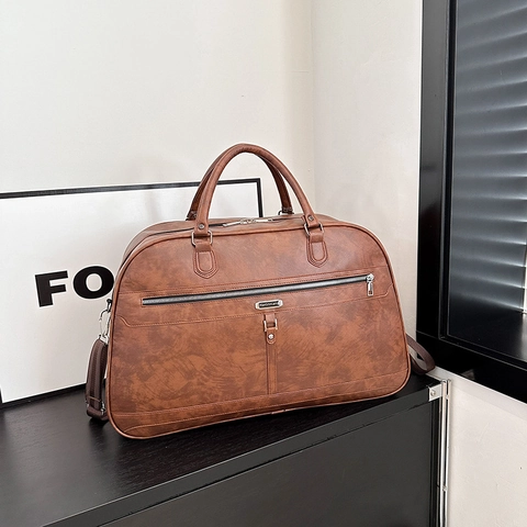 Bolsa De Viaje De Gran Capacidad Cuero PU Impermeable Duffel Fin De Semana Para Hombres Mujeres Estilo Retro