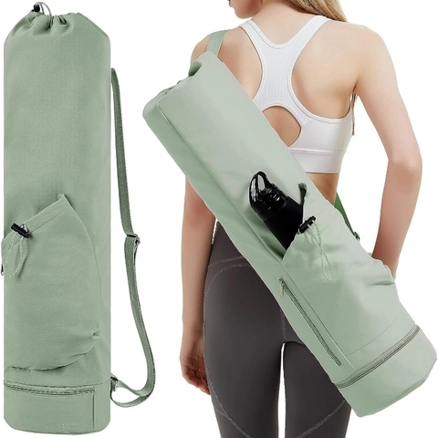 Yoga Mat Bag Waterproof Nylon Carrier With Adjustable Shoulder Strap Pockets For Fitness Gym Travel Workout