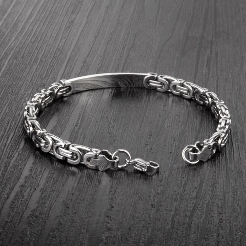 Pulsera De Cadena Bizantina Acero Inoxidable Placa De Identidad Rectangular Joyería De Moda Industrial Hombres Mujeres