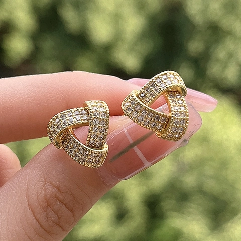 Geometric Interlocking Triangle Stud Earrings With Cubic Zirconia Copper Body And 925 Sterling Silver Earring Post