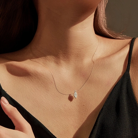 Collar de Pendiente de Moissanita de Corte Marquesa de 1 Quilate Plata de Ley 925 Cadena de Hilo Invisible Color D VVS1 Joyería Mujer