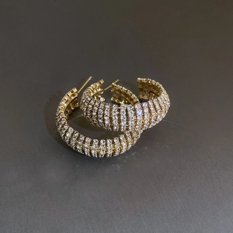 Orecchini A Cerchio A Forma Di C Con Strass E Perno In Argento Sterling 925 Rame Placcato Oro Lusso Geometria Per Donna