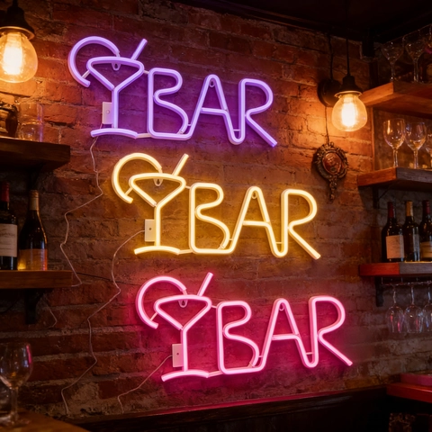 LED Neon Sign BAR Letter And Cocktail Glass Shape Wall Decor USB Battery Powered For Pub Club Party Atmosphere Night Light