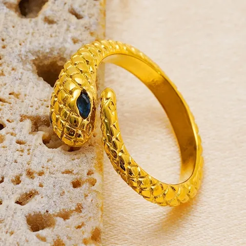 Slangenform Open Verstelbare Ring Roestvrij Staal 18K Verguld Blauwe Zirkoon Ogen Retro Dierlijke Sieraden Voor Dames Heren