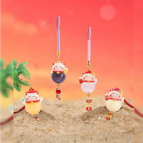 Lucky Cat Pendant Crystal Gemstone Fortune Cat Blind Box Charm Car Bag Hanging Decor Desktop Ornament Gift