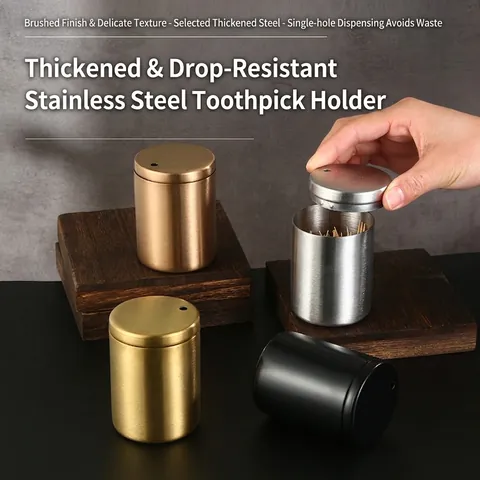 Modern Stainless Steel Toothpick Holder Brushed Metal Toothpick Dispenser Single Hole High Grade Jar For Restaurant Home Hotel