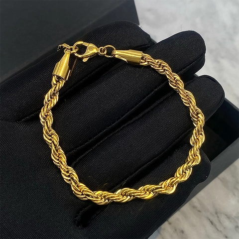 Bracciale A Catena A Corda Dorata In Acciaio Inossidabile Al Titanio Intrecciato Hip Hop Unisex