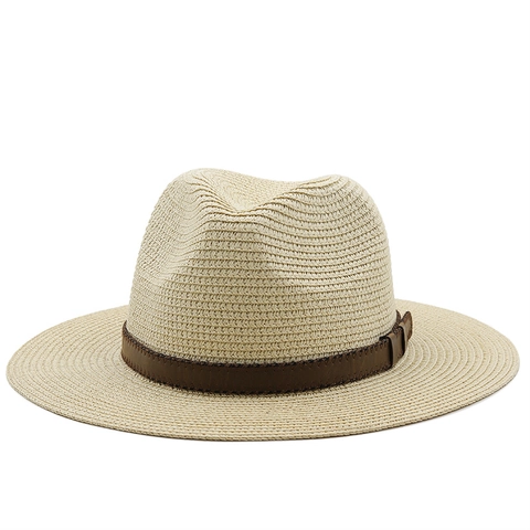 Cappello Di Paglia Fedora Panama Traspirante Protezione Solare Tesa Larga Spiaggia Viaggio Estate Jazz Berretto Con Cinturino In Pelle PU
