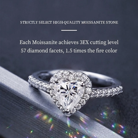 Luxury 925 Sterling Silver Moissanite Heart Engagement Ring For Women Double Layer Halo Wedding Bridal Jewelry
