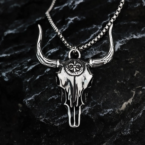 Collar Con Colgante De Calavera De Toro Acero Inoxidable Retro Gótico Punk Joyería De Esqueleto Animal Para Hombres