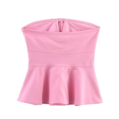 Strapless Tube Top Peplum Zoom Strik Detail Polyester Zoete Elegante Feestblouse Dames