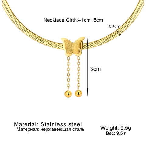 Stainless Steel Butterfly Pendant Necklace Frosted Double Layer Tassel Snake Chain Clavicle Neck Chain Jewelry For Women Gift