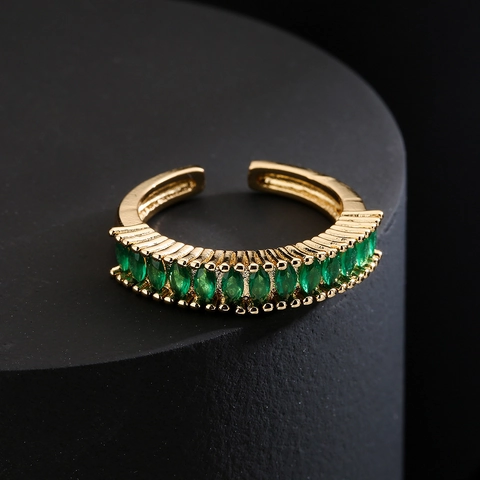 Anillo Abierto De Circonita Cúbica Marquesa Cobre Chapado En Oro De 18K Ajustable Joyería Colorida Para Mujer Estilo Ins