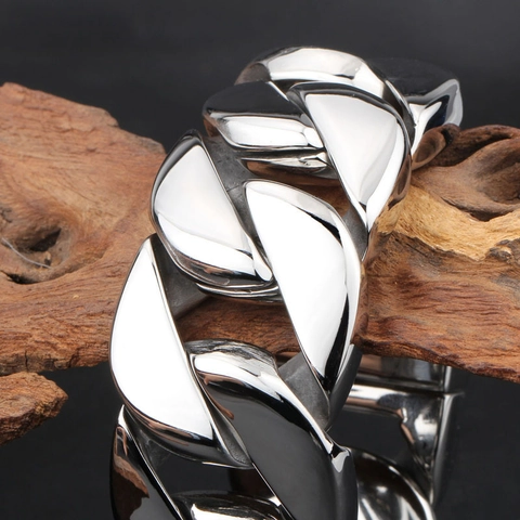 Men Cuban Chain Bracelet 316L Stainless Steel Polished Sandblasted Punk Hip Hop Style Heavy Jewelry