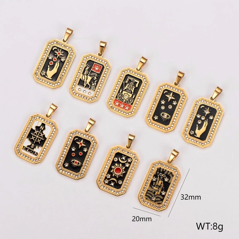 Tarotkarten Anhänger 304 Edelstahl Emaille Strass Rechteck Mythischer Himmlischer Schmuck Für Frauen