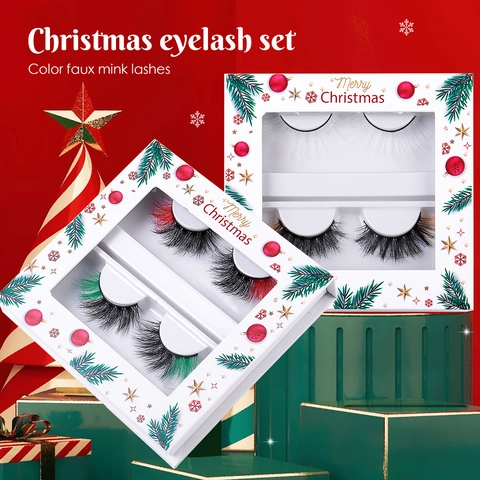 Christmas Faux Mink Color False Eyelashes 3D Multi-Layer Thick Curly Natural Fake Lashes For Festive Party Makeup Women Beauty