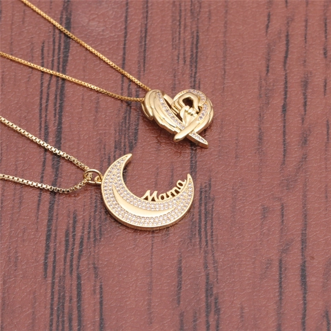 Mama Herz Mond Anhänger Halskette Vergoldetes Kupfer Zirkonia Muttertag Schmuck Geschenk Für Damen