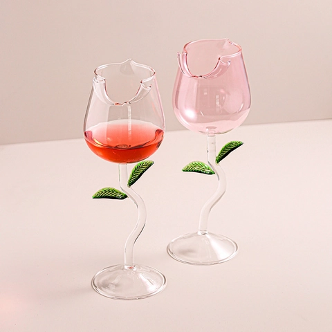 Rose Flower Shaped Red Wine Glass Handmade High Borosilicate Glassware Romantic Wedding Party Decor Elegant Goblet Gift