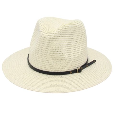Sombrero Fedora Panama Clásico Paja Tejida Ala Ancha Protección Solar Verano Playa Estilo Jazz Con Banda Cuero Sintético Hebilla Metal