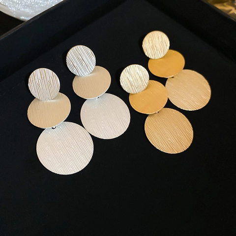 Tiered Round Disc Drop Earrings With 925 Sterling Silver Earring Post Brushed Metal Geometric Minimalism For Women