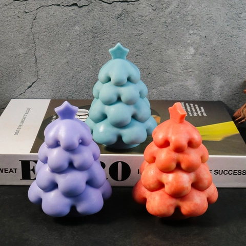 Christmas Tree Silicone Mold DIY Scented Candle Soap Gypsum Ornament Making Tiered Design Star Top Crafting Tool