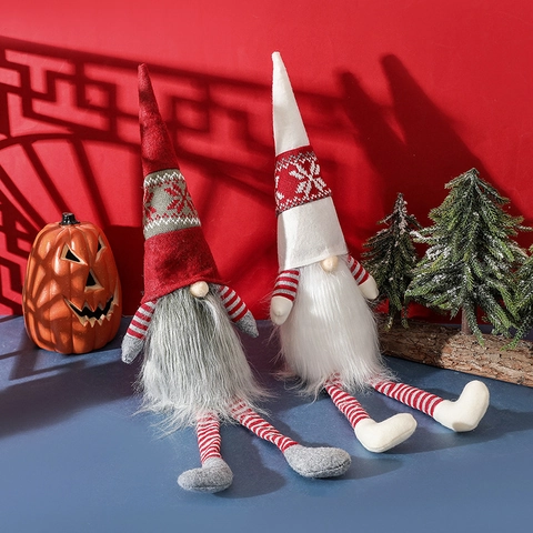 Gnome De Noël En Peluche Poupée Sans Visage Nordique Tomte Gonk Décoration De Table Chapeau Flocon Jambe Rayée
