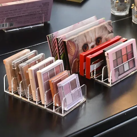 Clear Acrylic Makeup Organizer Eyeshadow Palette Holder Divided Cosmetic Storage Rack For Desktop Vanity Drawer Divider