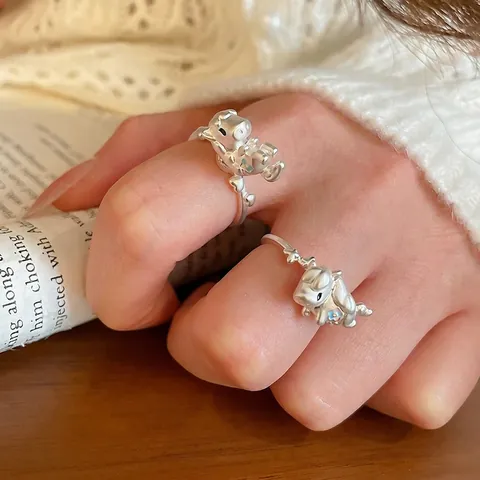 Bague Ouverte Petit Poney Dessin Animé Cuivre Plaqué Argent Émail Animal Bague Ajustable Pour Femme Design De Niche