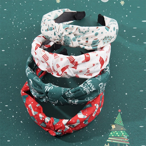 Weihnachts Knot Stirnband Stoff Breit Rand Feiertags Drucke Haarschmuck Für Frauen