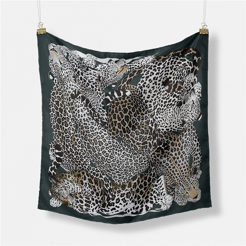 Pañuelo Cuadrado de Satén con Estampado de Leopardo para Mujer Vintage Artístico Patrón de Guepardo 53cm Bufanda Efecto Seda Accesorio de Moda