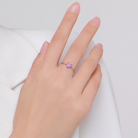 Anello A Catena Regolabile In Argento Sterling 925 Con Opale A Cuore Rosa Gioielli Romantici Minimalisti Da Donna